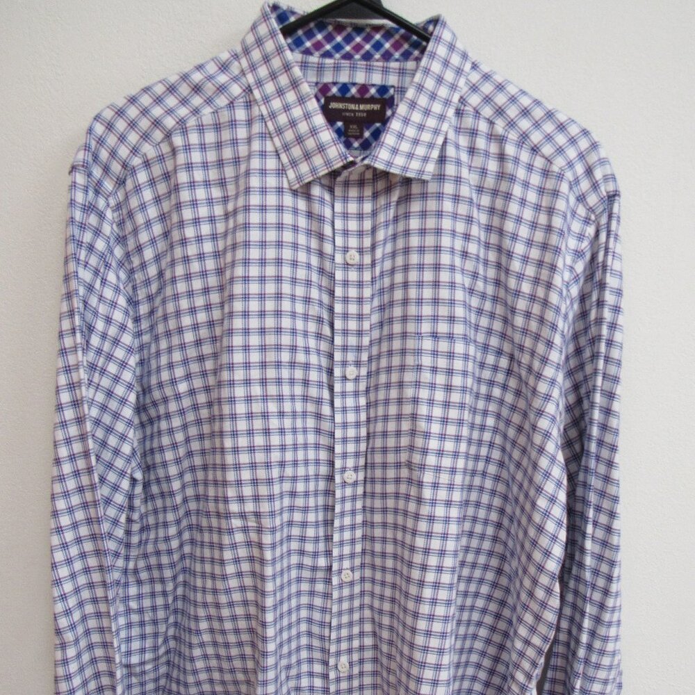 Johnston & Murphy Purple/Blue/White Check L/S Flip-Cuff Button-Up Shirt 2XL